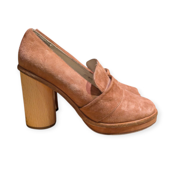 Anthropologie OUIGAL Lou Platform Heel Loafer Blush Rose Suede Italy EU39 - Picture 3 of 4